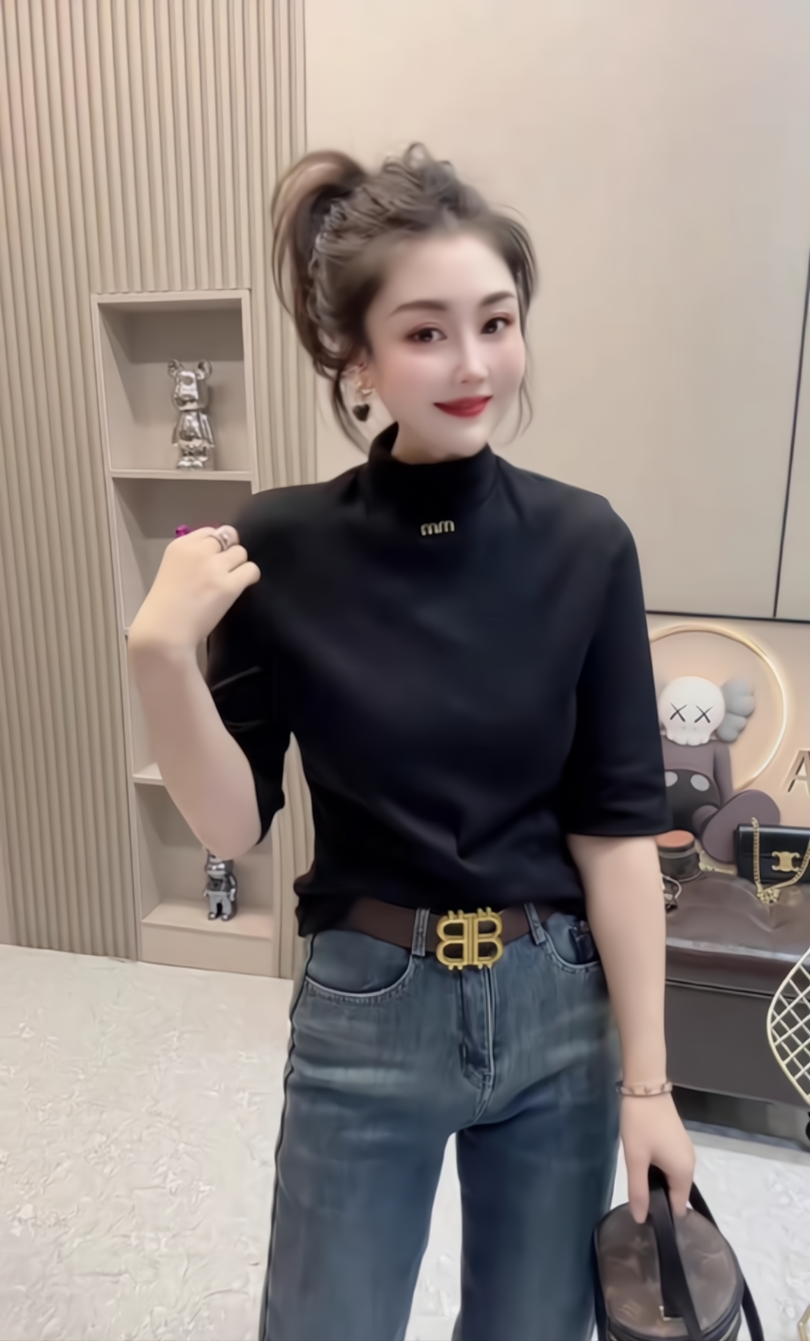 米哆哆专属—5077秋冬半高领磨毛五分袖修身显瘦遮肚百搭打底衫T恤