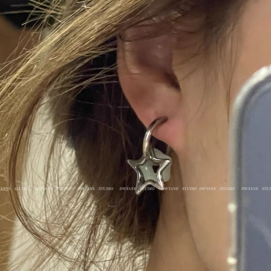 新中式古风五角星星耳钉耳骨夹小众钛钢耳环男女