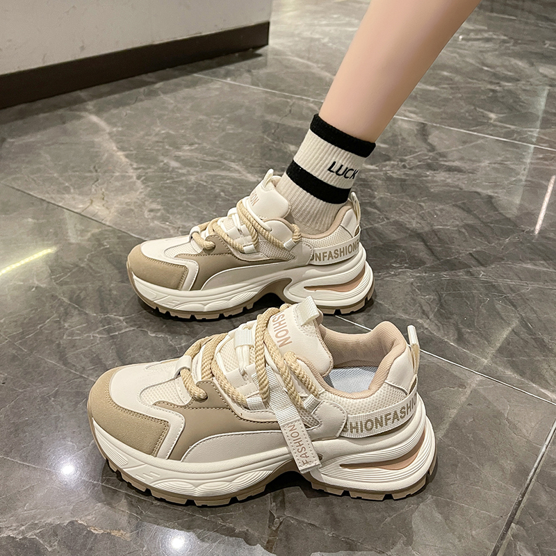 回力瑞老爹鞋女春季新款显脚小增高厚底时尚拼色系带运动休闲女鞋