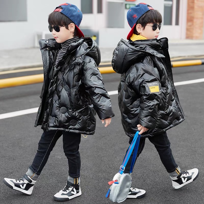 男童秋冬保暖棉衣中长款免洗亮面棉服2023新款中大童外套男孩棉袄
