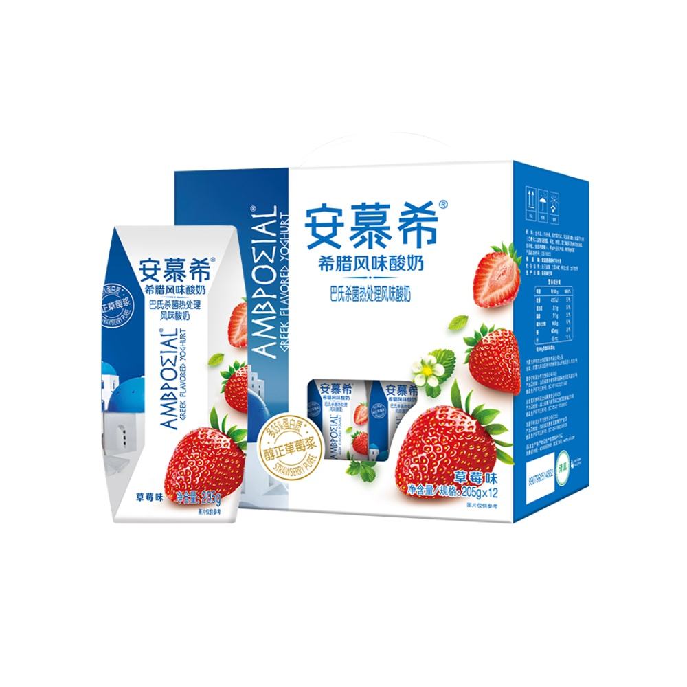【9月产】伊利安慕希草莓味酸奶205g*12盒常温酸奶巴氏风味添加好喝