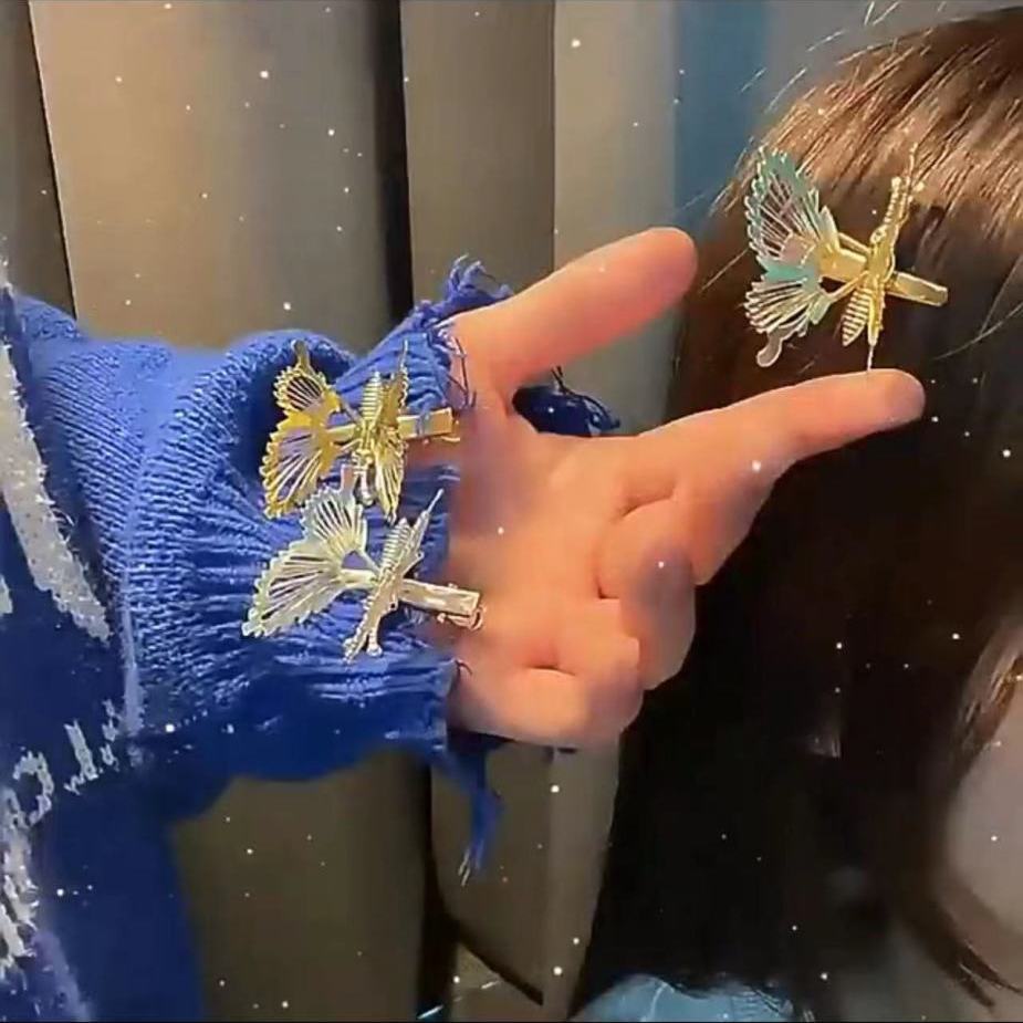 超仙会动的蝴蝶发夹女网红边夹简约侧夹发卡