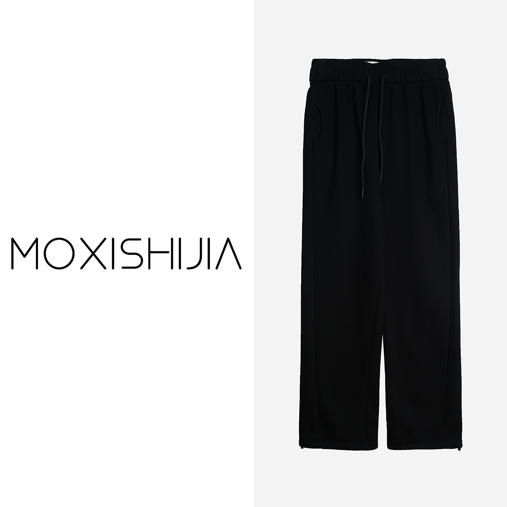 X23321-1【苏琳琳】欧美百搭黑色宽松束脚直筒加绒休闲裤3D文艺风