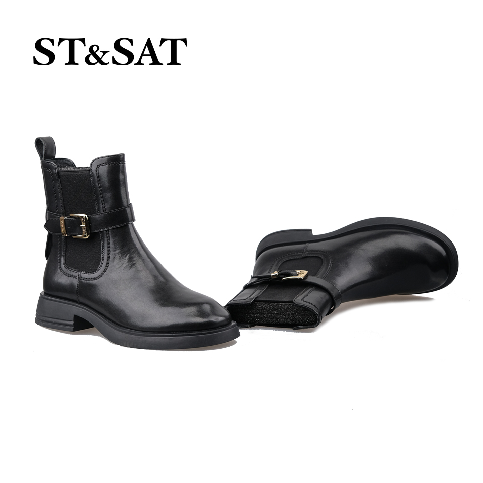 St&Sat/星期六秋冬新款时尚切尔西靴烟筒靴时装靴方扣SS24118270