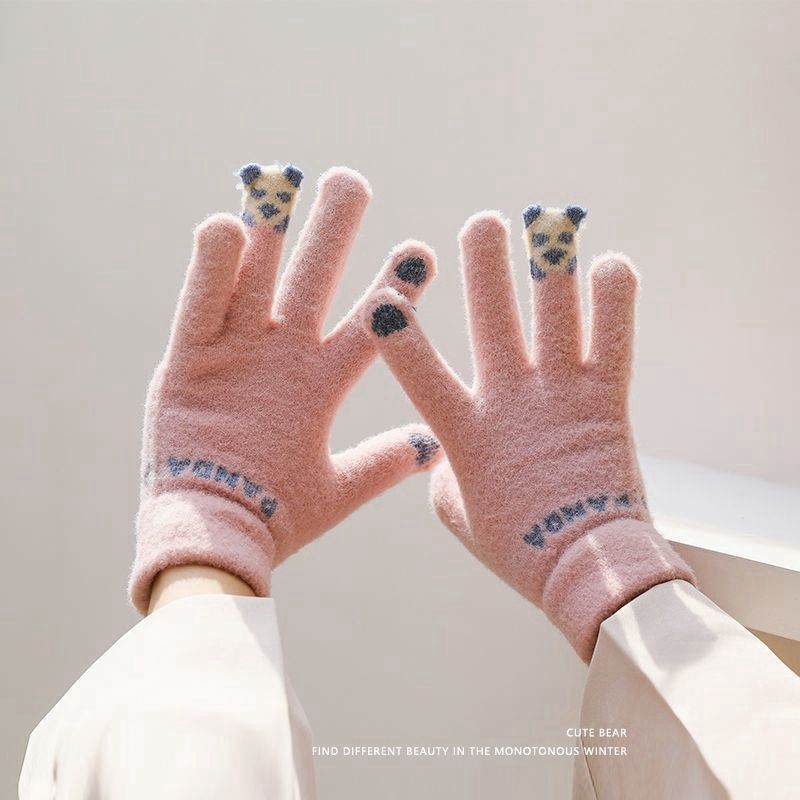 女士手套可爱卡通学生保暖百搭秋冬时尚防风骑行开车触屏抓屎感