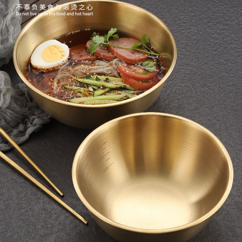 韩式不锈钢冷面碗带刻度水果沙拉碗金色商用料理盆高颜值创意餐具