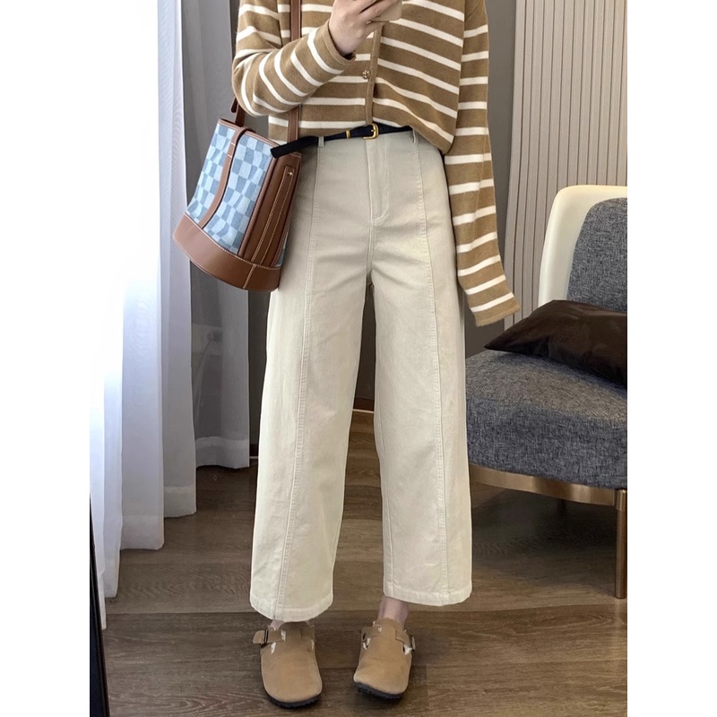 秋冬新款高腰复古锥形灯芯绒哈伦裤遮胯显瘦小个子加绒九分直筒裤