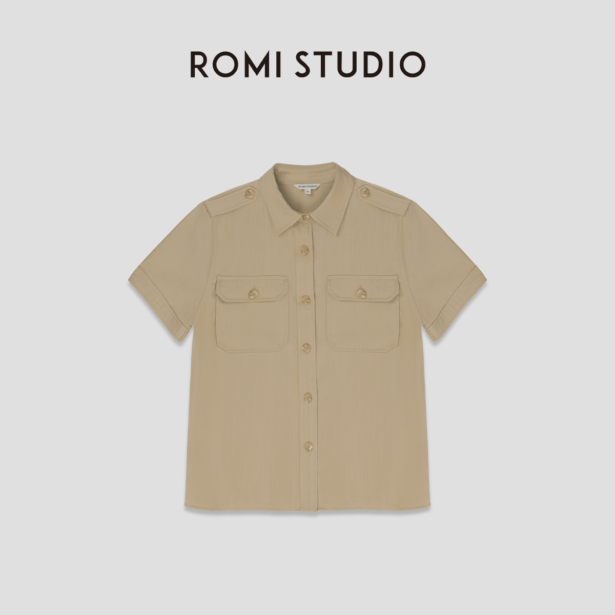 ROMI STUDIO“法式复古”醋酸天丝混纺工装凉感透气短袖衬衣T3528