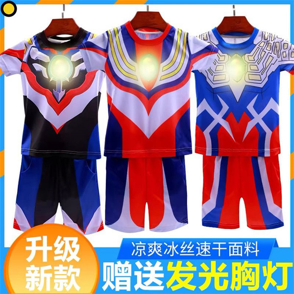 赛罗奥特曼衣服男童短袖T恤夏季服装速干泳衣迪迦泽塔演出服发光1