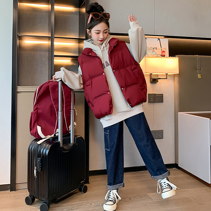 女童加绒卫衣马甲秋冬装2023新款女大童宽松韩版上衣儿童洋气衣服