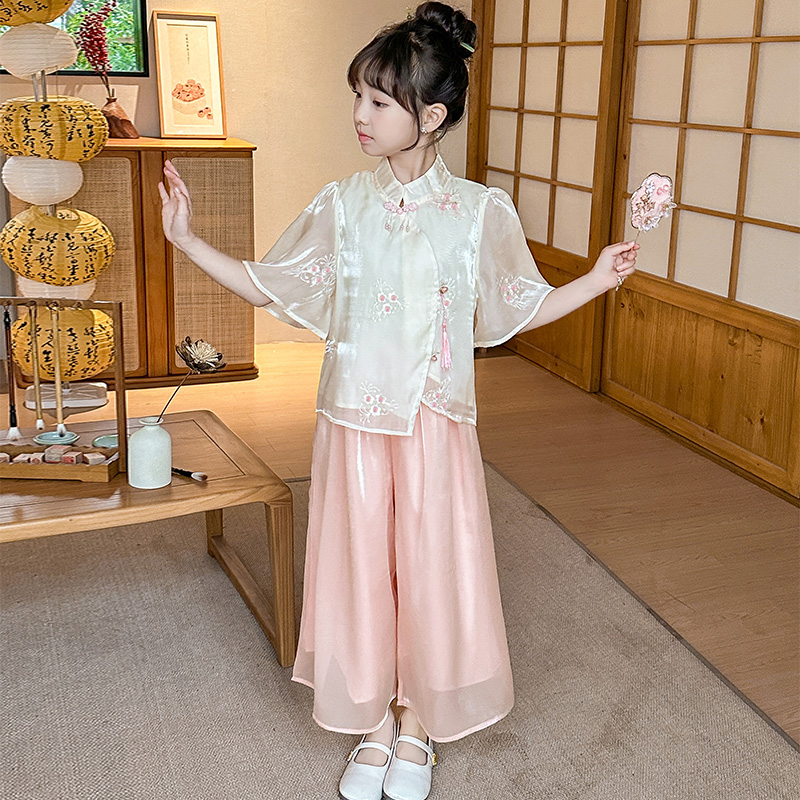 汉服女童夏装2024新款儿童中式国风套装夏季女孩改良旗袍古风裤裙