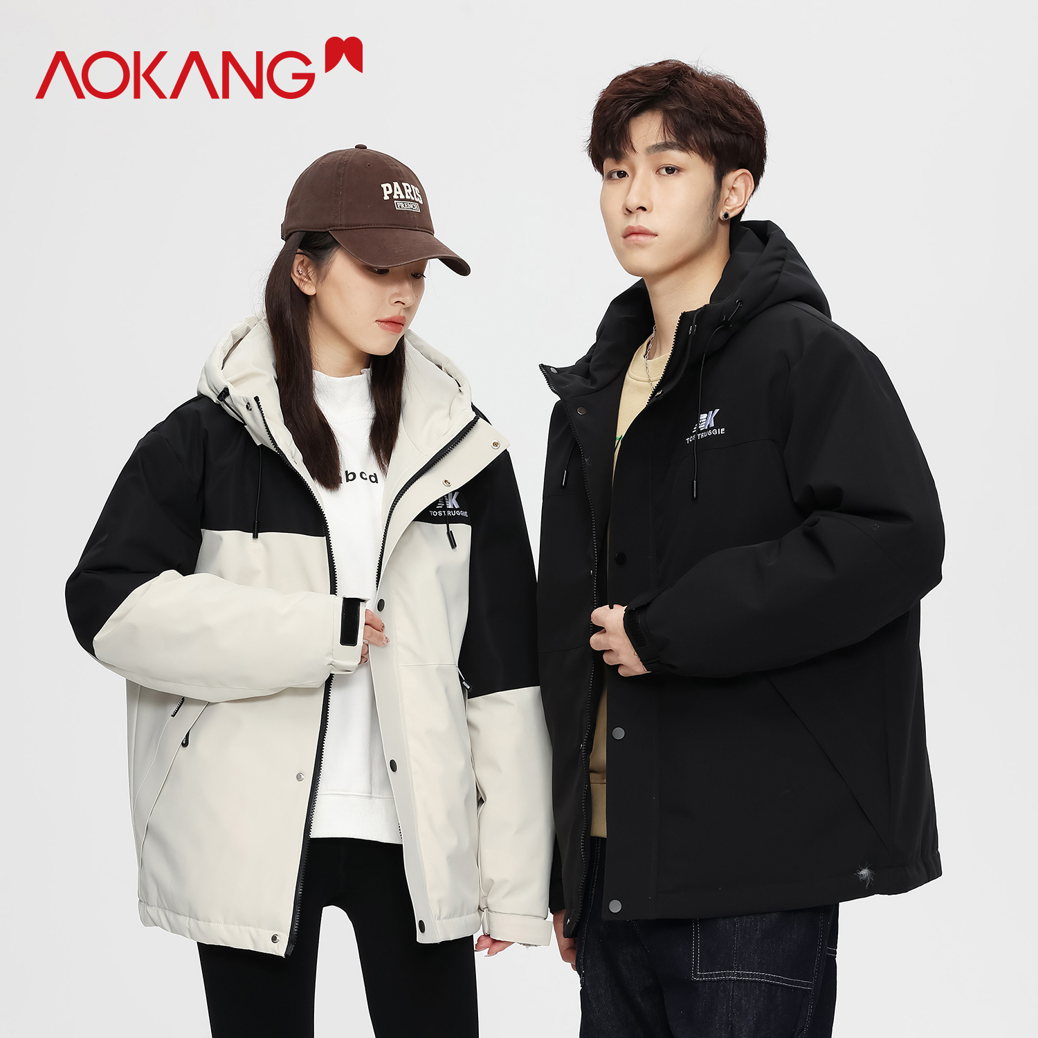 【星街战专属】奥康冬季情侣款保暖冲锋款羽绒服连帽外套AK192203