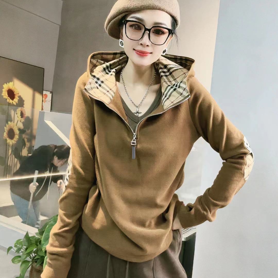 个性百搭格子拼接连帽卫衣HYS002（德绒面料清洗会掉浮毛介意慎拍）