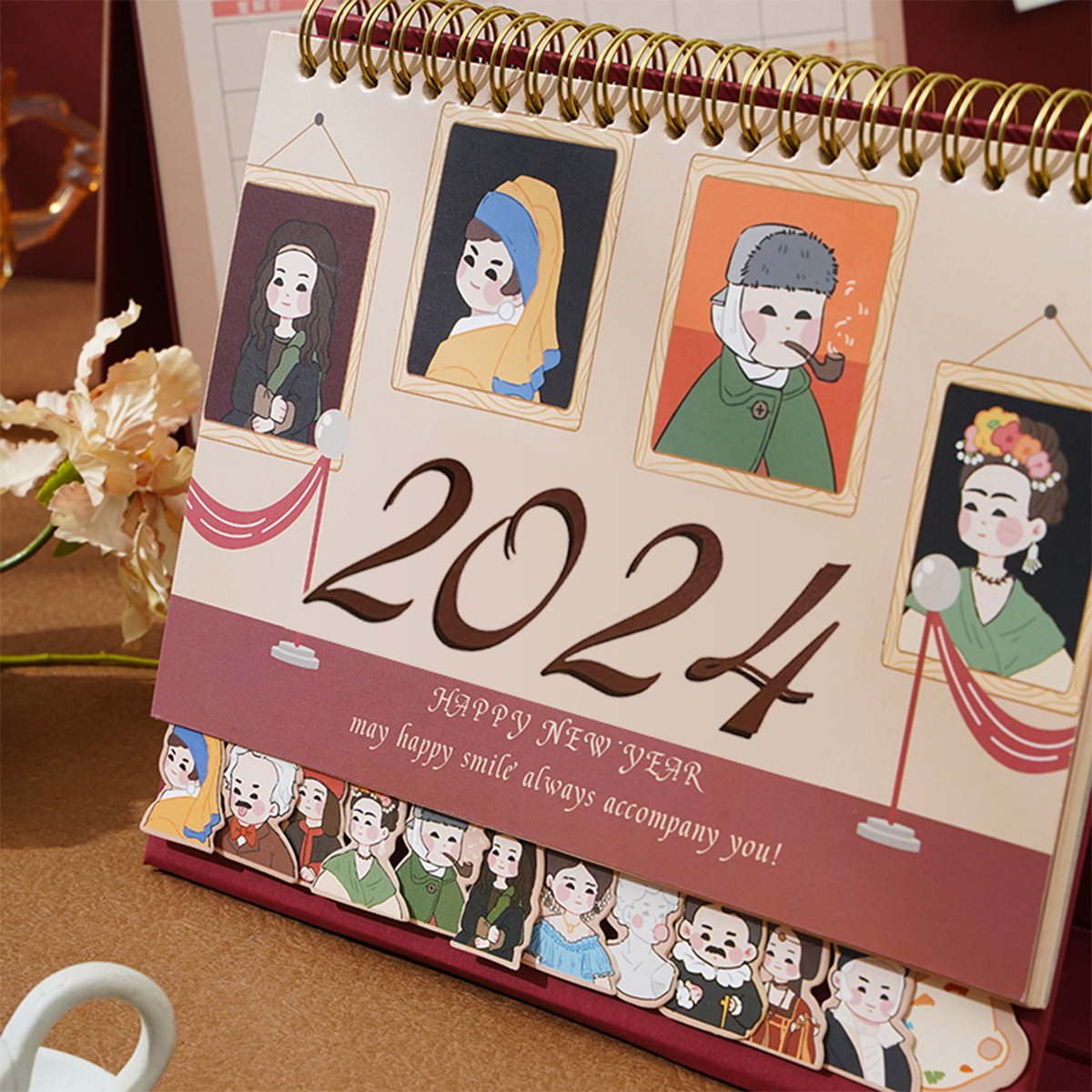 新款台历2024龙年台历可爱卡通风创意日历月历简约名人堂台历车载