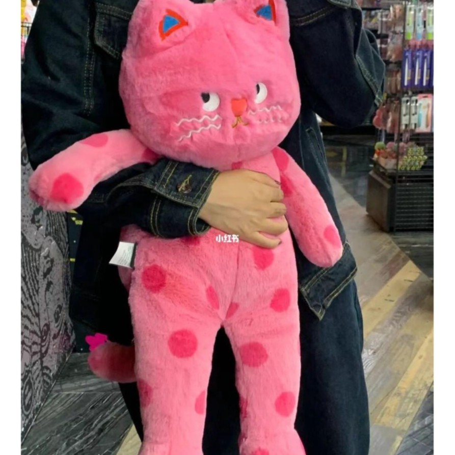 可爱波点猫咪抱枕靠垫抱睡超萌猫公仔毛绒玩偶陪睡娃娃靠枕垫ins