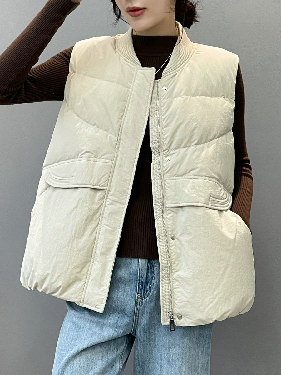 韩版宽松无袖羽绒马甲背心女2023秋冬新气质百搭白鸭绒羽绒服外套