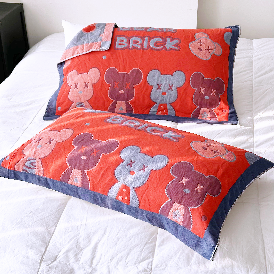 【京かわ会社】一对装两只多层纱布枕巾52*78cm 熊可爱