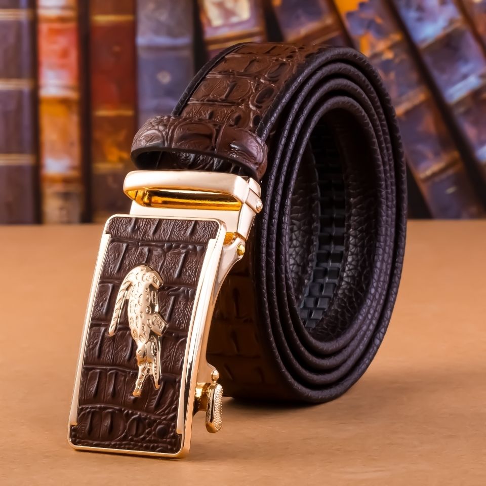 高档鳄鱼纹皮带真皮压花自动扣年轻人商务腰带青年潮流休闲裤腰带
