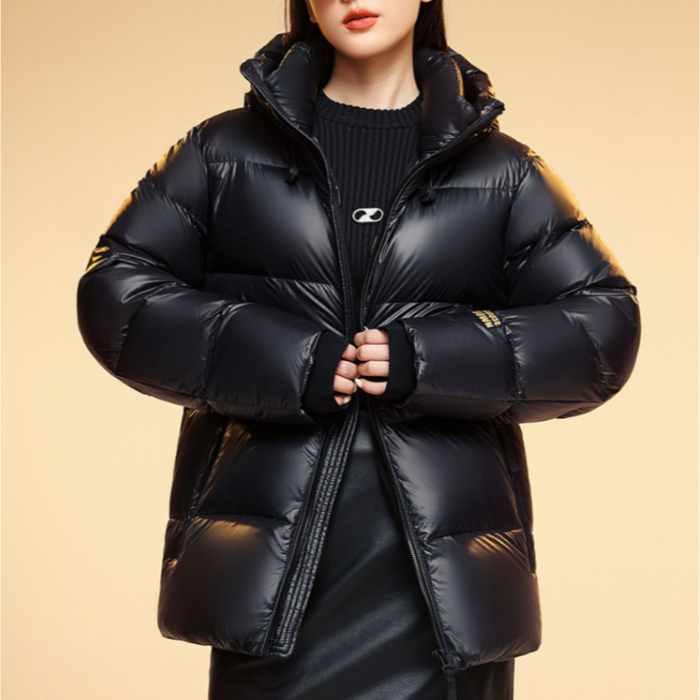 【C魅甄选】短款黑色金标情侣男女90鸭绒服，秋冬宽松时尚百搭A301