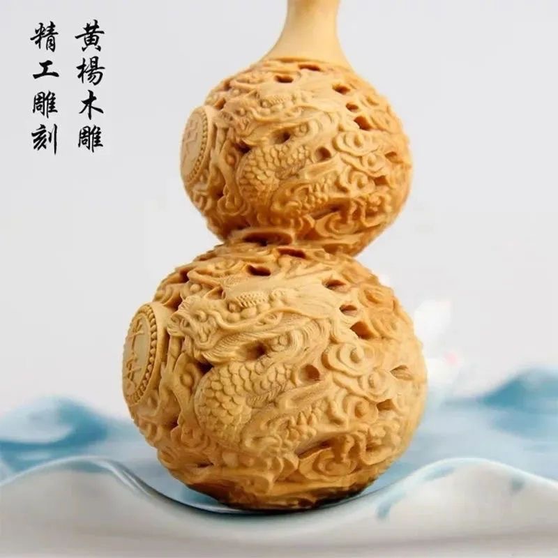 黄杨木雕祥龙葫芦文玩手把件工艺品汽车平安挂件手捻葫芦雕刻匠心