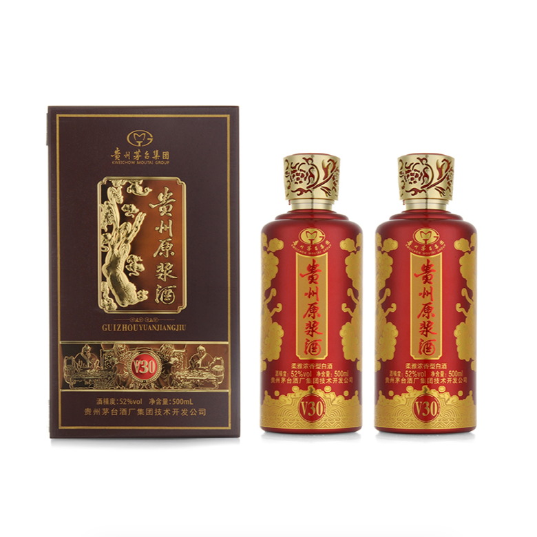 贵州贵州原浆V30浓香型白酒精致木质礼盒优级酒双支52度500ml