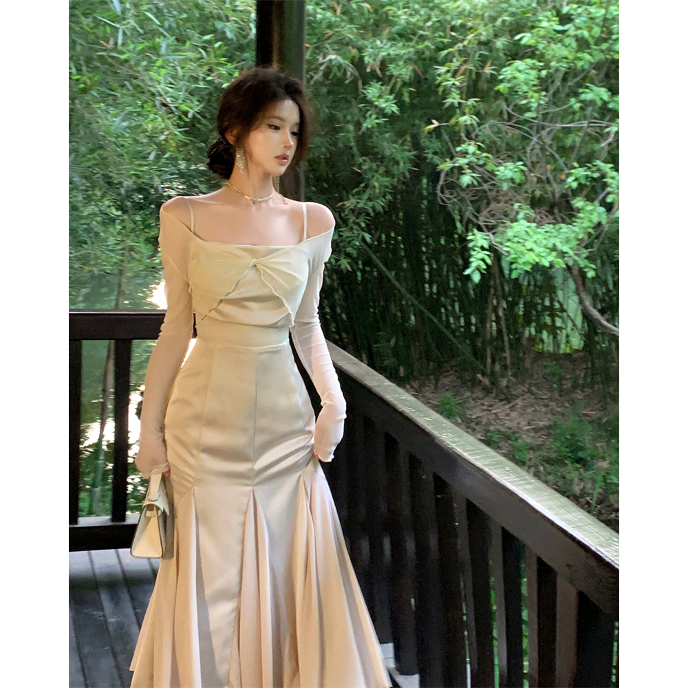 缎面吊带连衣裙高级感温柔风长裙网纱防晒开衫夏季新款装女