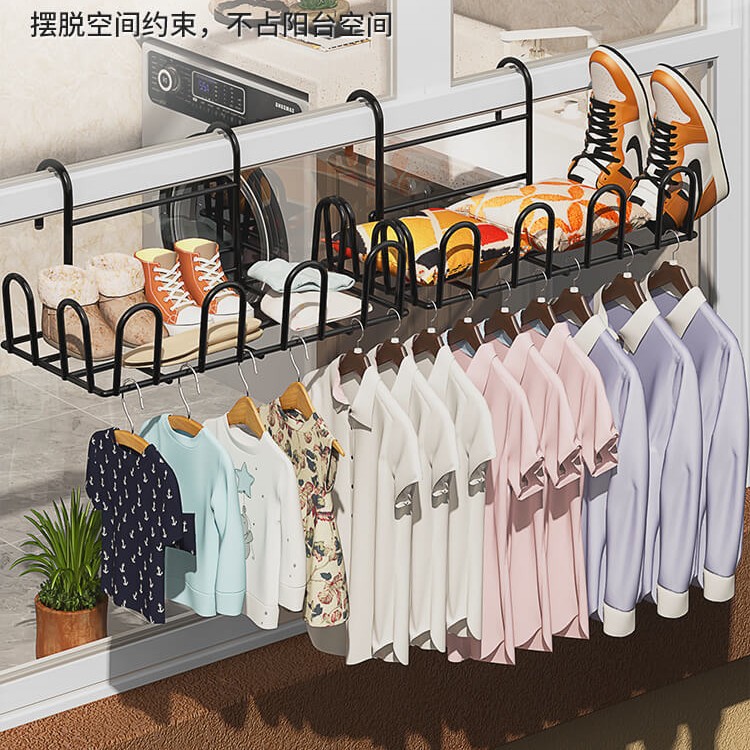 阳台晒鞋架神器防盗窗护栏杆窗户窗台室外晾晒凉鞋架子窗外晾衣架