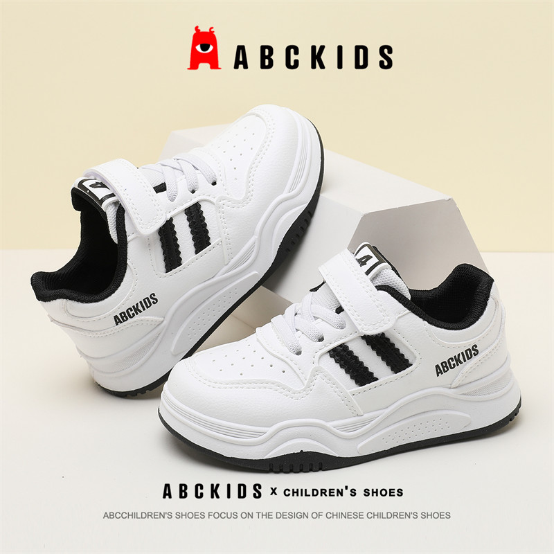 Abckids小白鞋板鞋春秋女童男童百搭软底春季中大童秋季学校鞋