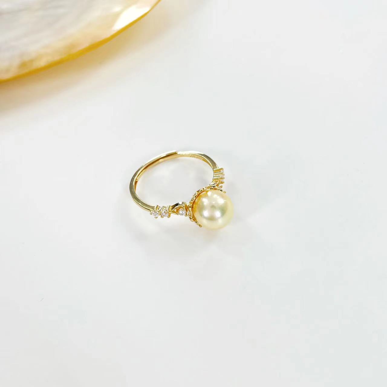 DYY568【董董珠宝】海水Akoya羽黄金珍珠戒指/S925银/7-8mm