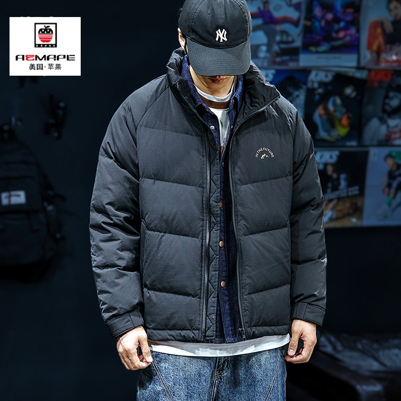 90%白鸭绒短款羽绒服男生宽松外穿潮牌无帽立领春秋保暖休闲外套