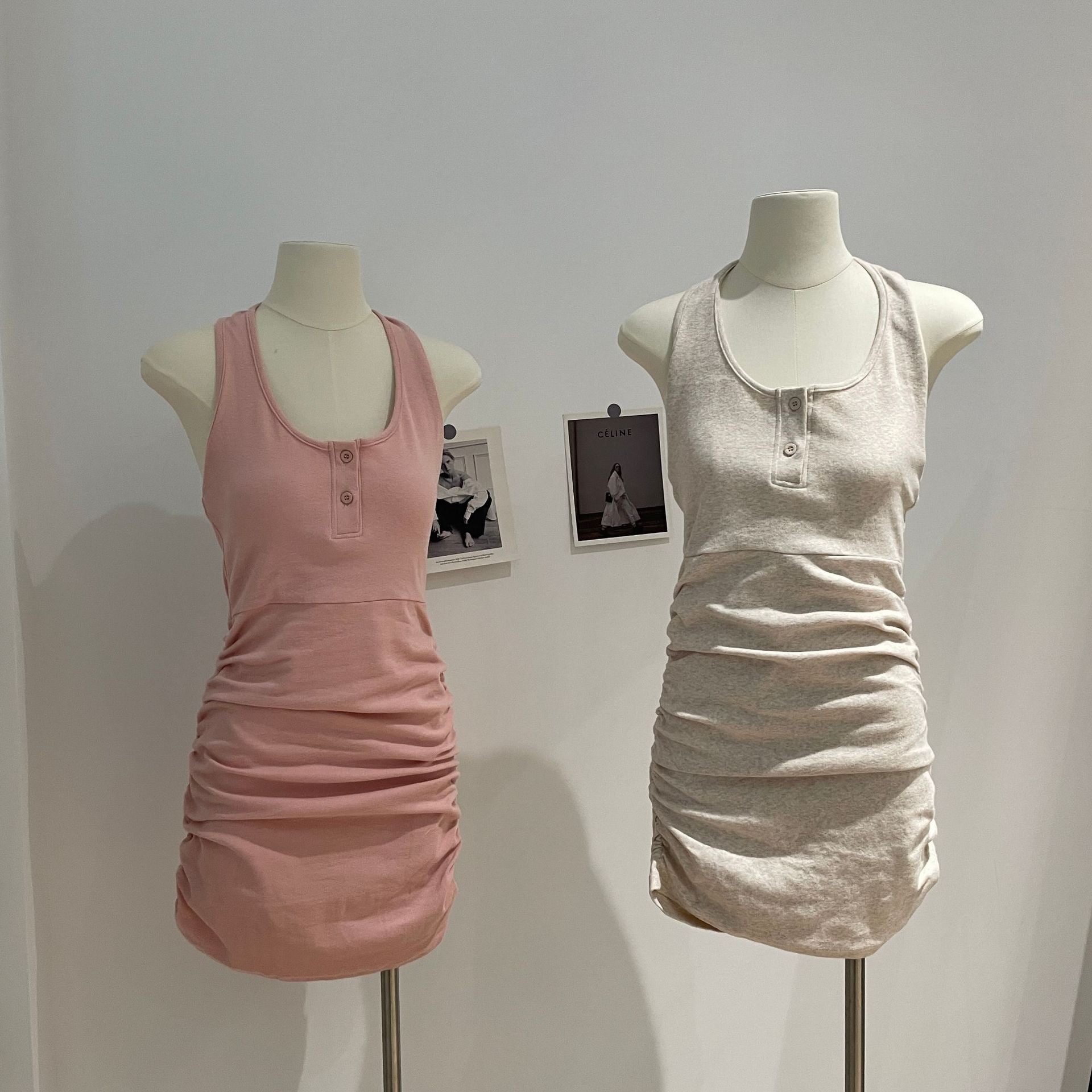 3160挂脖褶皱连衣裙舞蹈服成人女褶皱连体舞蹈生日常穿搭粉色显瘦