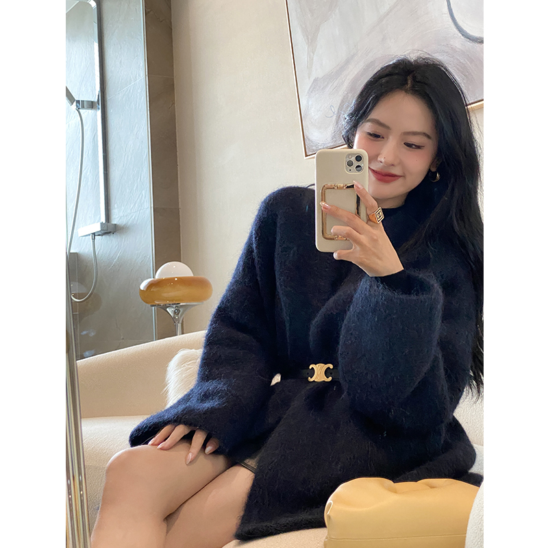 ADA MISS秋冬新款气质慵懒风中长款针织开衫加厚羊驼毛毛衣外套女