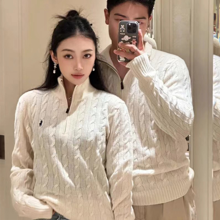 LC·studios【羊绒情侣款】拉夫绞花针织拉链套头毛衣