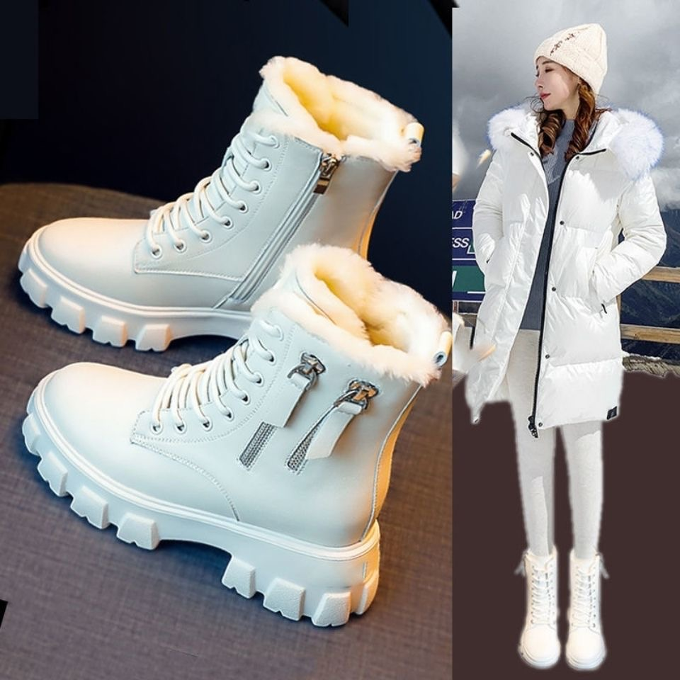 爆款马丁靴女2023年秋冬季新款百搭加绒厚底雪地靴女短靴