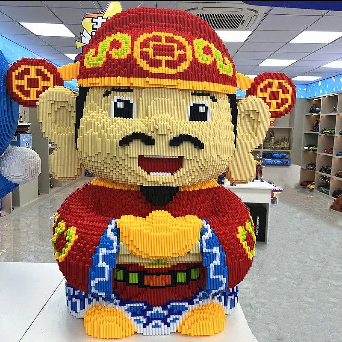 新财神颗粒积木益智玩具装饰家居玄关摆件