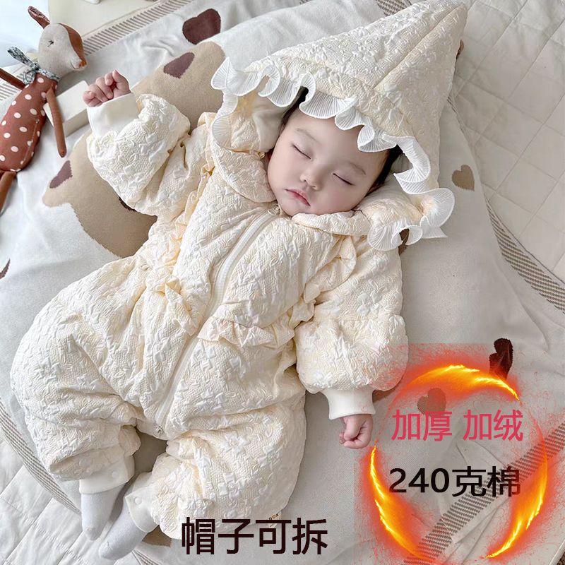 婴儿棉服连体衣男女宝宝冬季外出服新生儿冬装衣服哈衣加厚抱衣潮