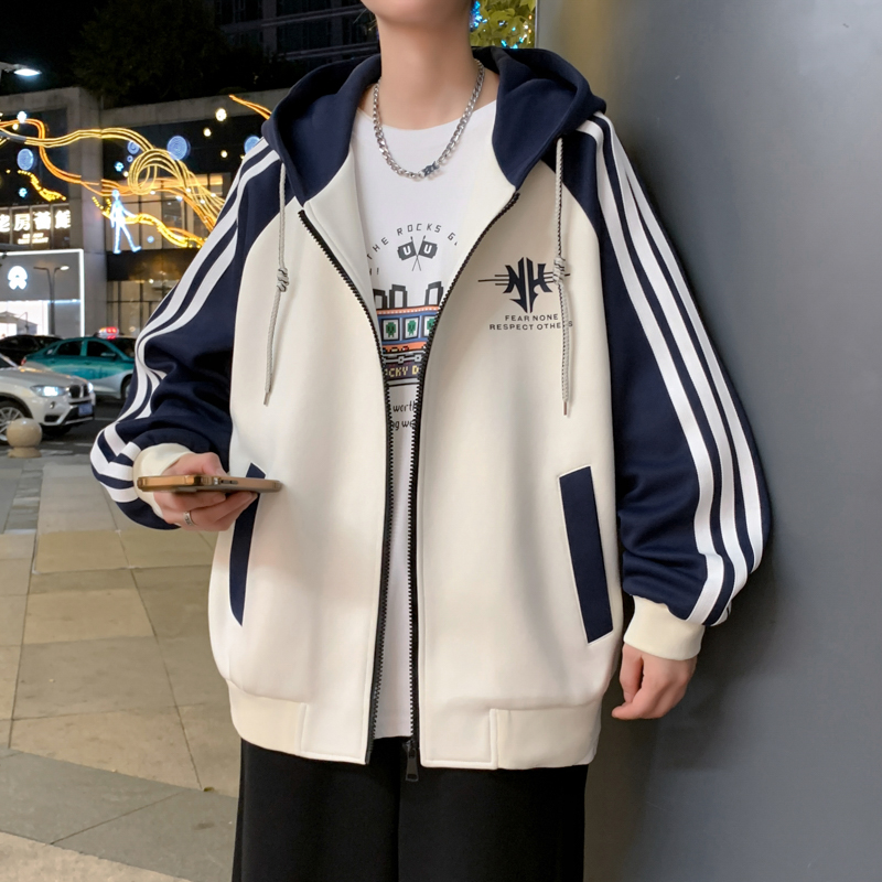 青少年初中生潮男新款连帽夹克印花时尚潮流休闲外套百搭春秋大童