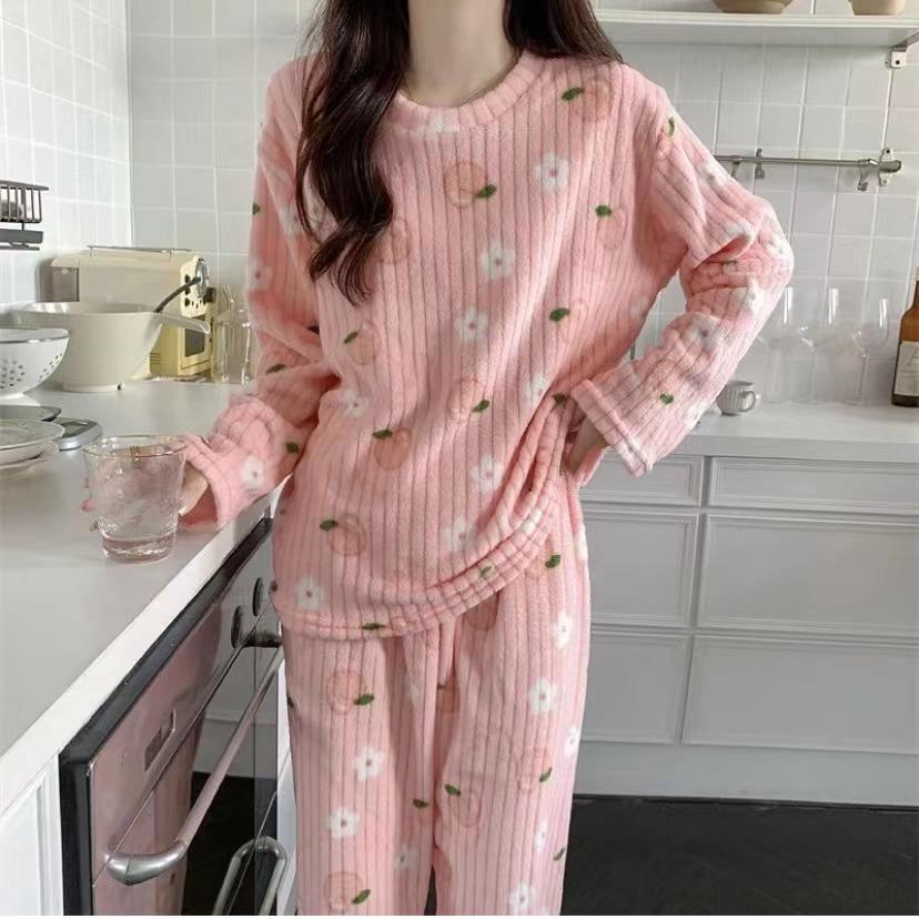 可爱甜美秋冬睡衣女可外穿2022新款珊瑚绒保暖加厚长袖家居服套装