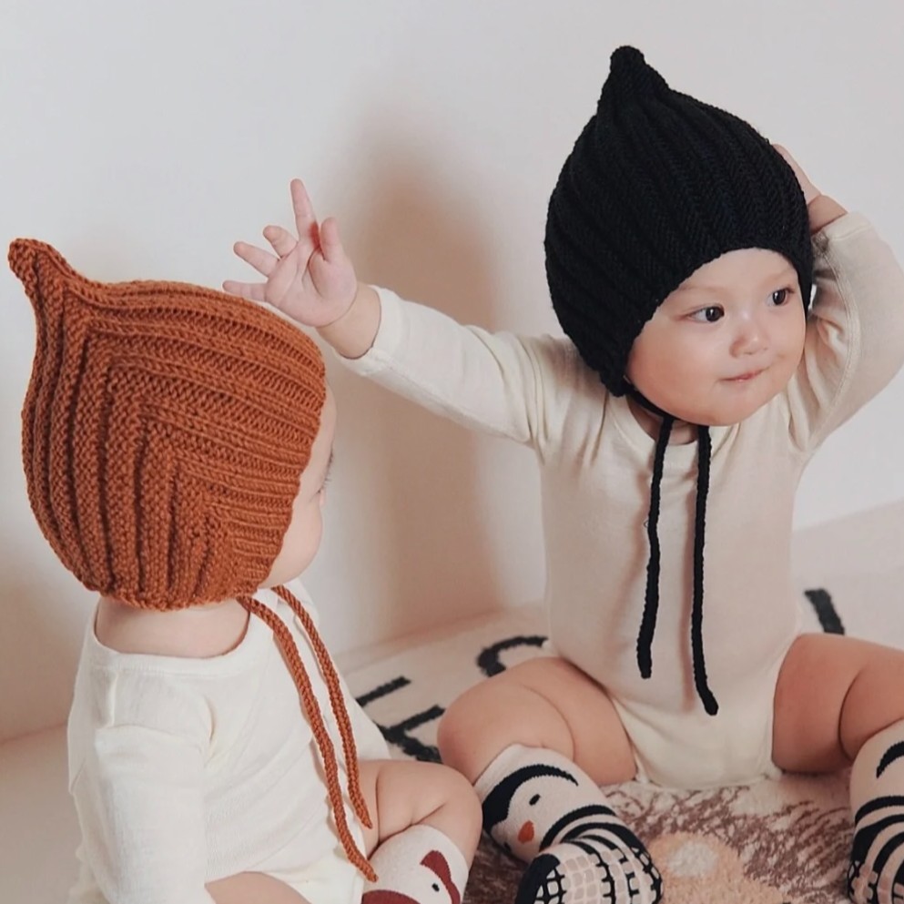 briarbaby纯手工羊毛针织婴儿宝宝男女儿童秋冬款精灵尖护耳帽子