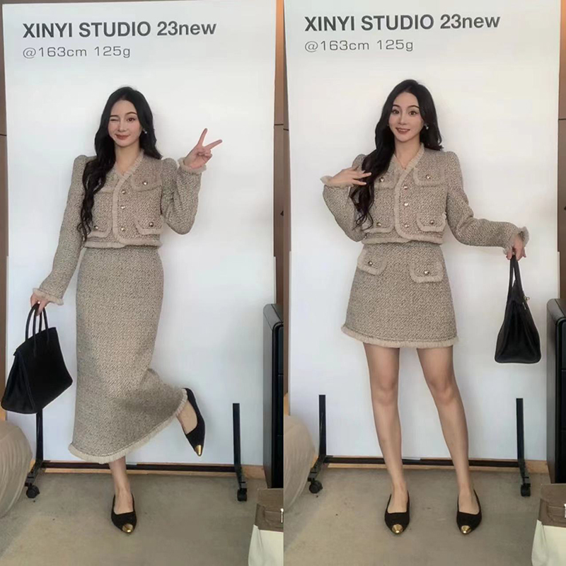 XINYI【老钱世家】秋冬彩纱羊毛小香套装女气质显瘦X623A06498