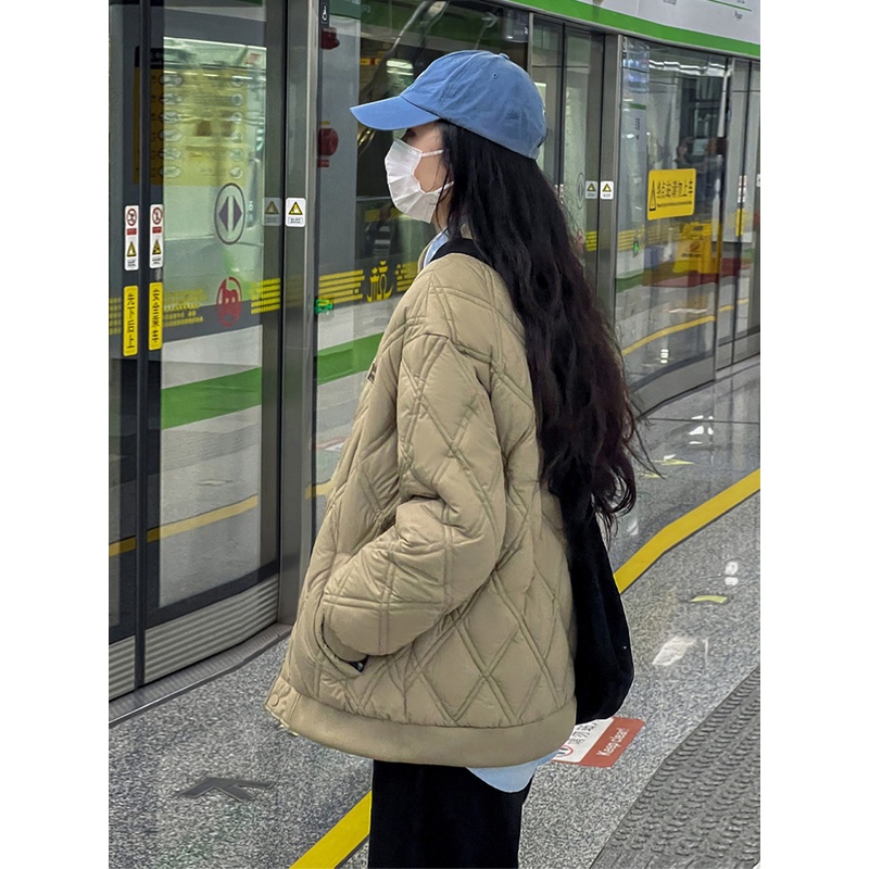 【2310】2023年新款棉袄棒球服冬季外套小众设计感菱格棉服oversize