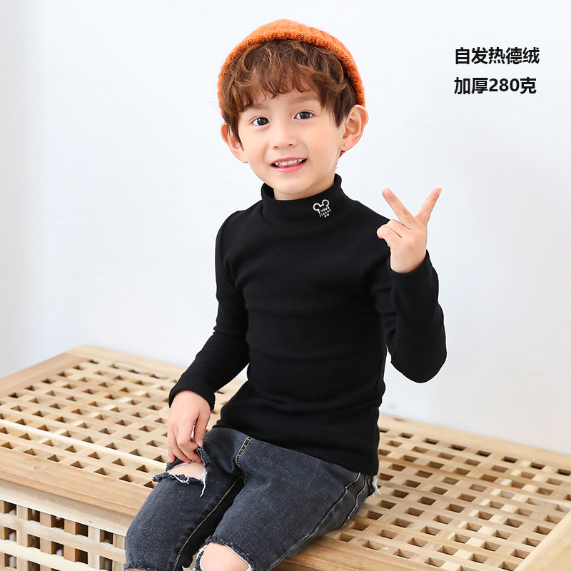 儿童男女童德绒卡通打底衫冬季加厚半高领上衣秋冬装宝宝长袖T恤
