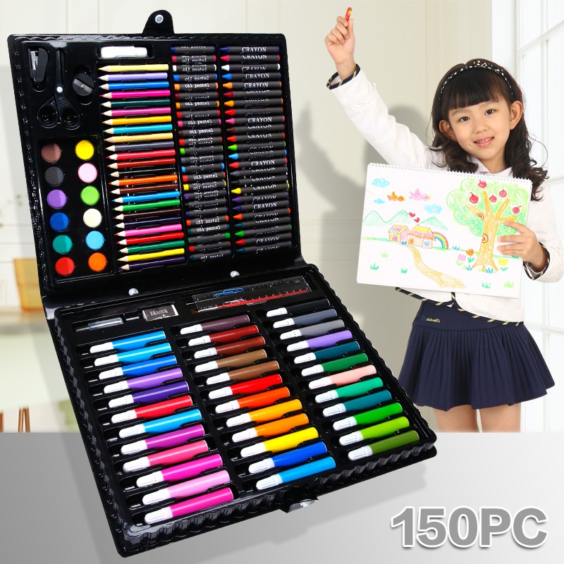 送画本 新款儿童画笔套装礼盒150件小学生水彩笔蜡笔绘画套装礼物