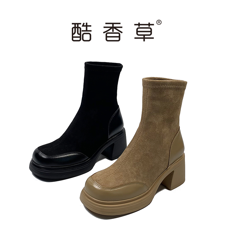 厚底弹力靴女粗跟显瘦长靴女时尚百搭长筒骑士靴女瘦瘦靴女