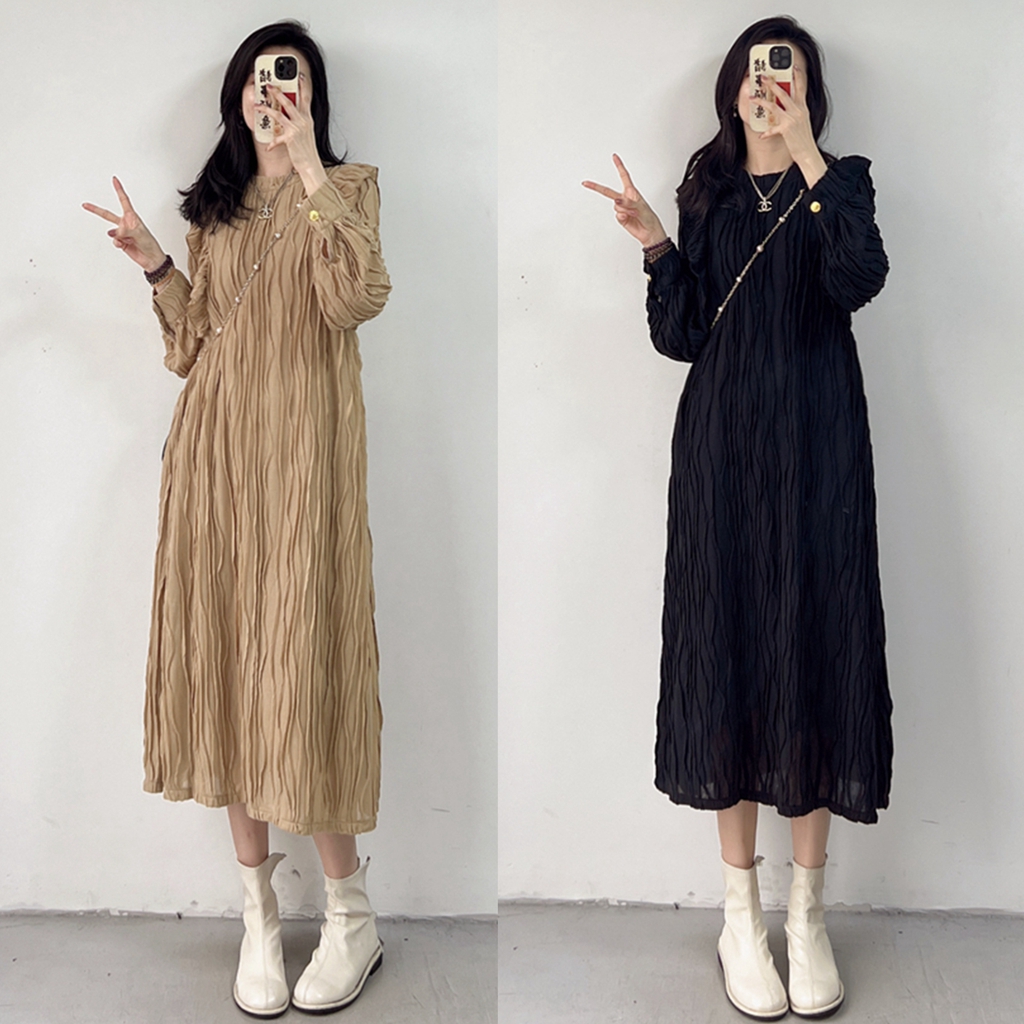 蓝羽老板娘【慵懒假日】定制肌理感垂直显瘦秋季连衣裙女LY