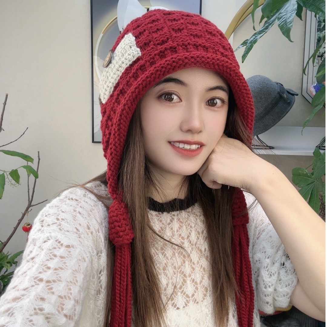 韩版流苏时尚潮流雷锋帽子女秋冬保暖手工针织毛线百搭套头护耳帽