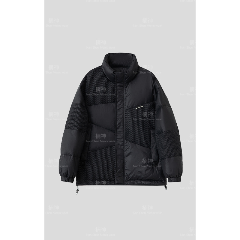 90绒白鸭绒羽绒服2023新款冬季潮牌时尚百搭休闲保暖立领拼接麦穗