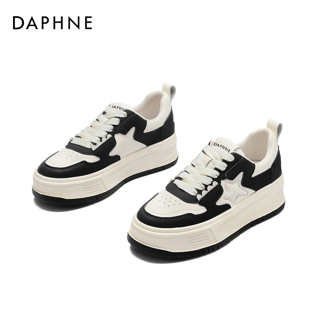 Daphne/达芙妮23夏季新款简约风拼色厚底小白鞋女低帮百搭星星鞋