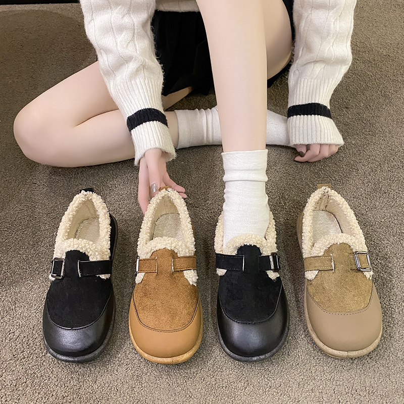 勃肯鞋女厚底毛毛棉鞋子女冬季加绒2023年新款百搭豆豆鞋女懒人鞋