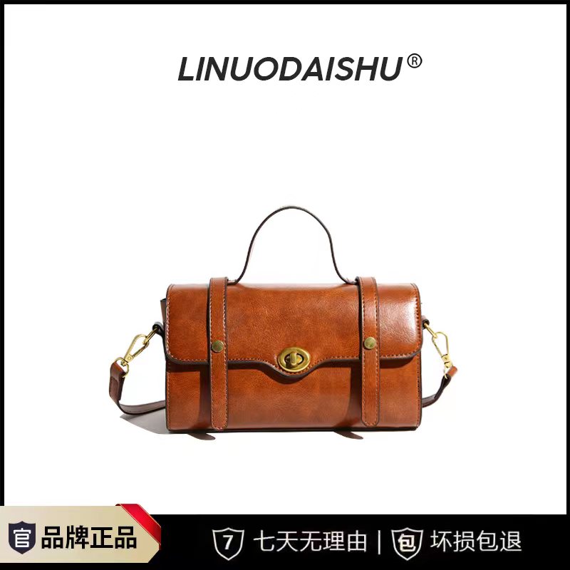 复古单肩肩包时尚真皮水桶包枕头包休闲百搭棕色圆筒包